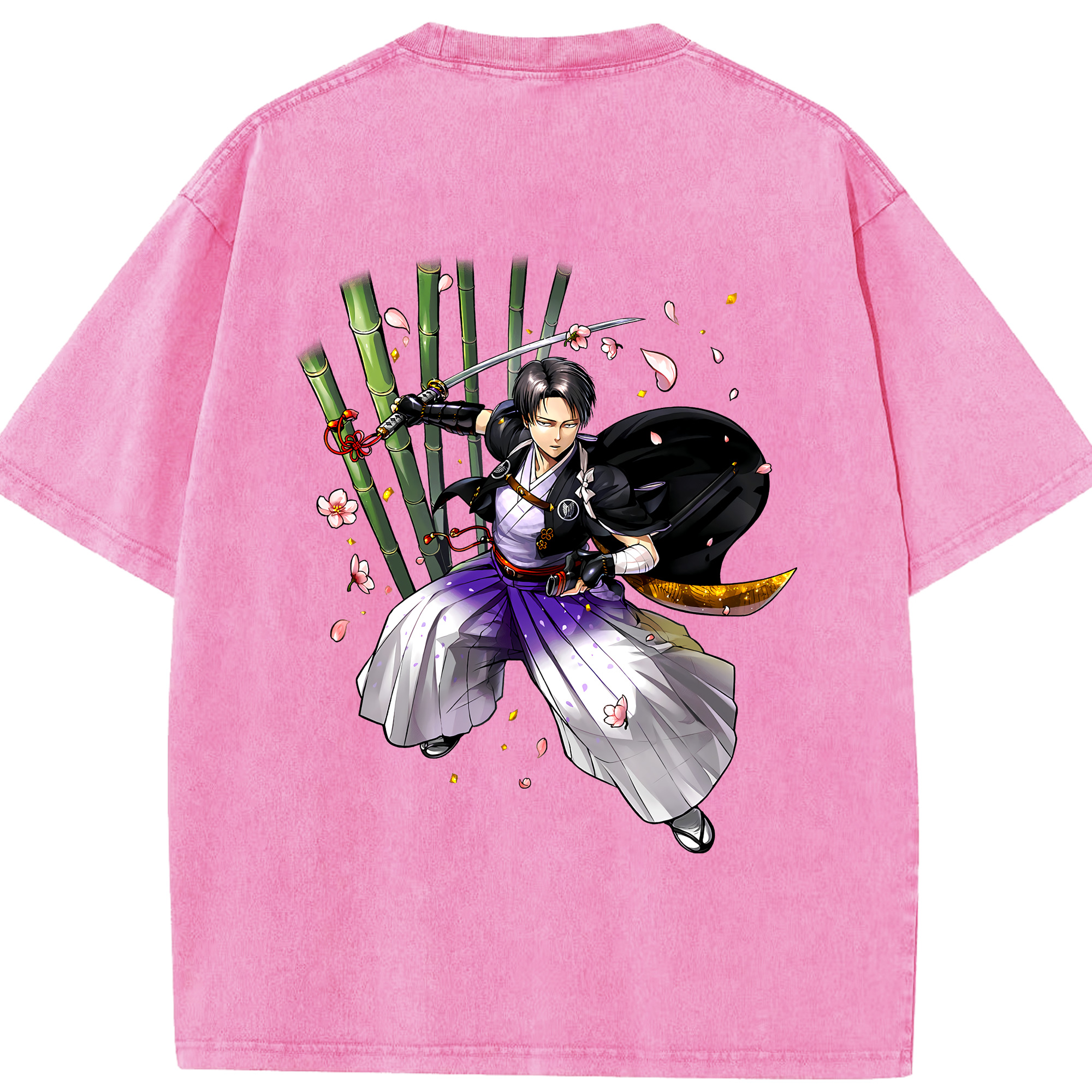 （画像用） 進撃の巨人 リヴァイ·アッカーマン Attack on Titan Levi Ackerman 綿100% ヴィンテージ風 半袖Tシャツ（背面プリント）